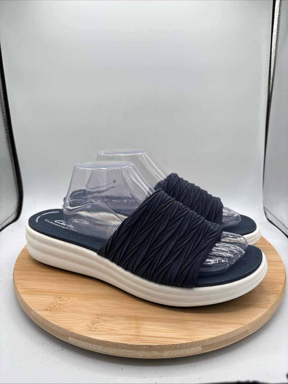 Clarks Cloudsteppers Drift Petal Slide Sandals Navy Washable Comfort Sz 12W